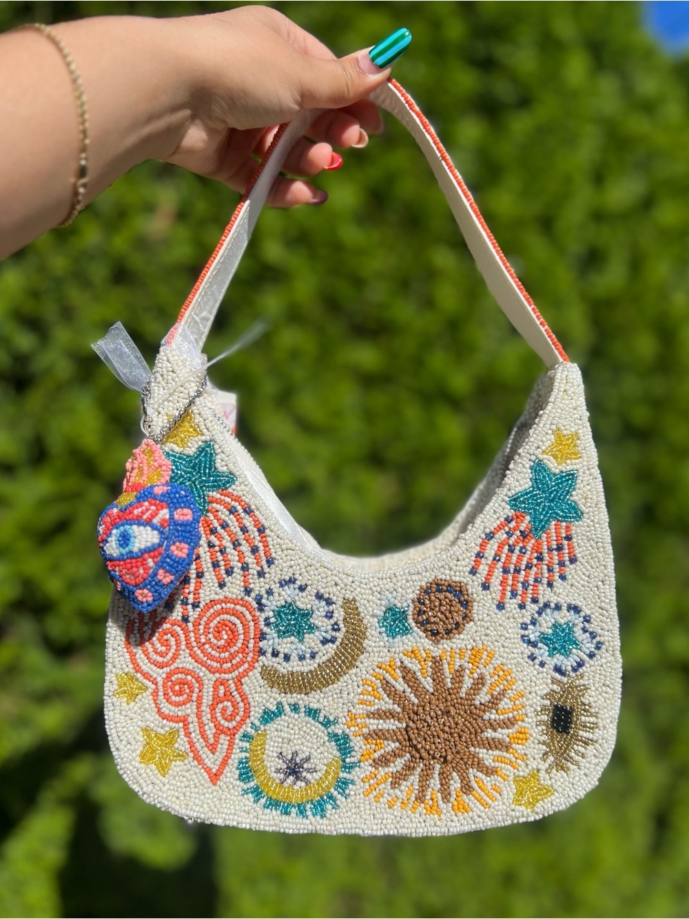 TJMAXX MARSHALLS VIRAL Evil Eye Celestial Doodle Beaded Crescent Shoulder Bag